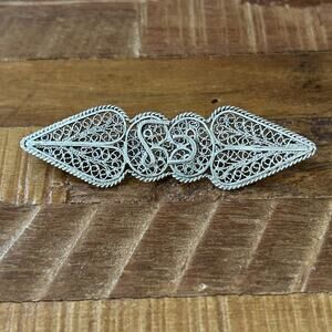 Vintage Filigree Brooch Pin Intricate Scroll Design Artisan Silver | Sterling